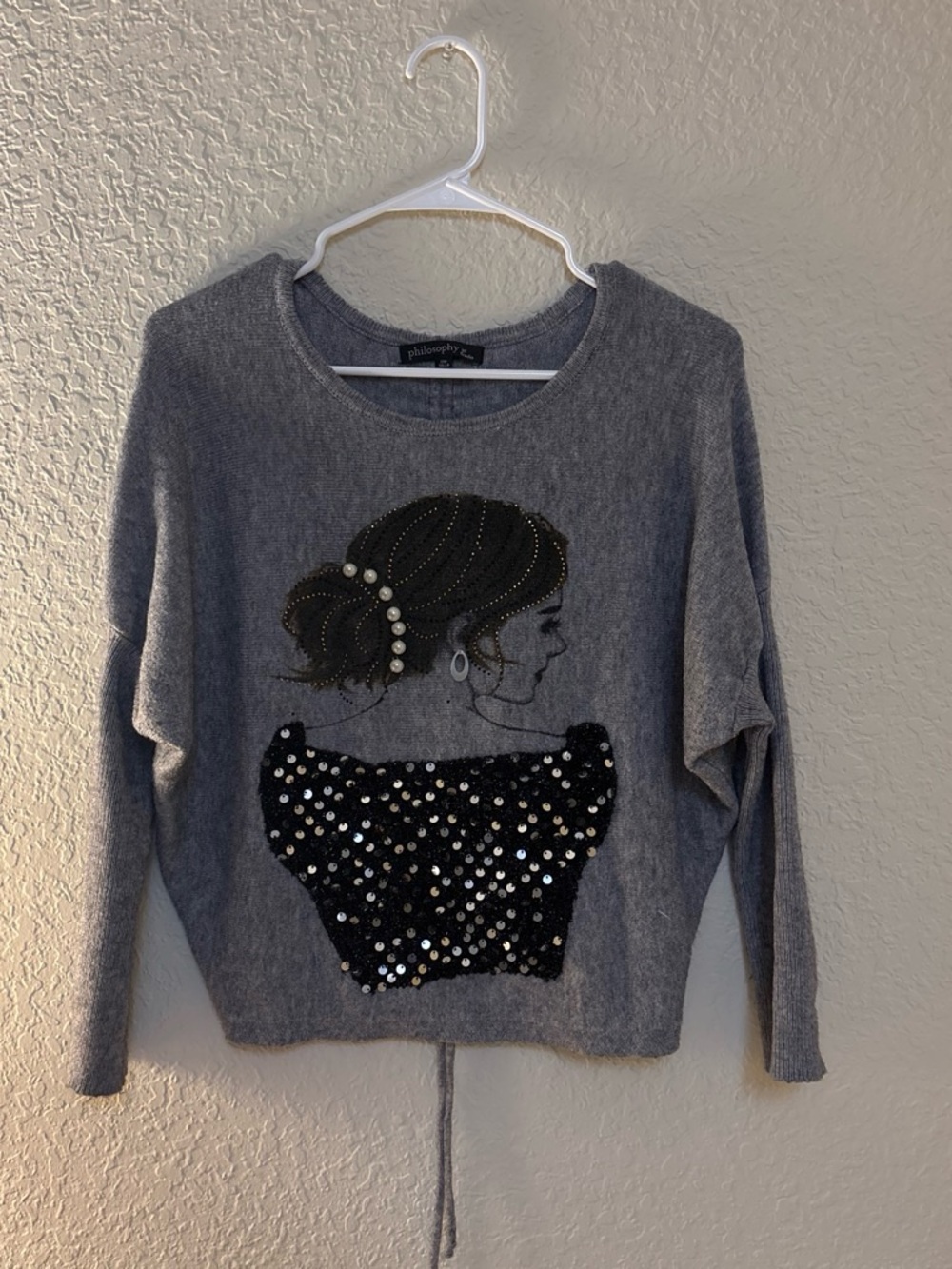 Philosophy Gray Sweater with Sequin & Pearl Portrait